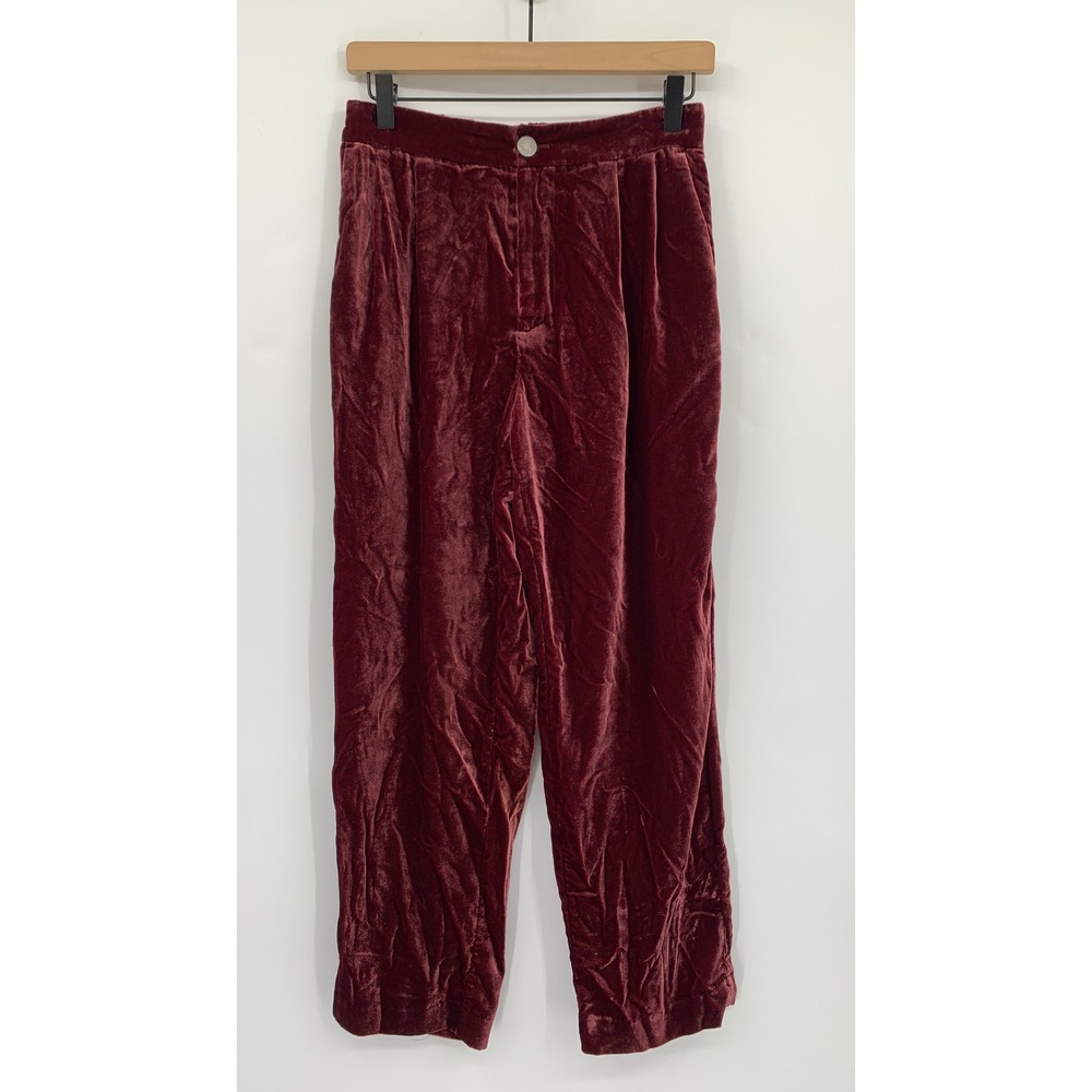 Madewell Velvet Pants Womens Small Burgundy Red Pleated Trousers Holiday Fall